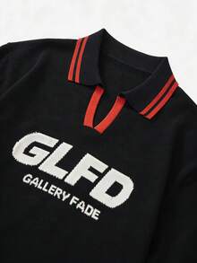 GALLERY FADE Camiseta de punto de manga corta con estampado de letras para hombre - Negro - Ver 7