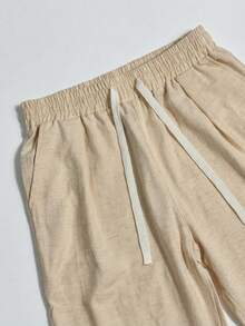 VIVINTIMO Men's Solid Color Pocket Drawstring Beach Vacation Casual Pants, Holiday - Khaki - View 5