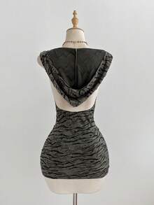 Elamini Women's Retro Spicy Zebra Print Sequin Backless Hooded Bodycon Party Dress Bling Bling Dress Birthday Outfit For Ladies Wow Dress Womens Holiday Clothes - Army Green - View 2