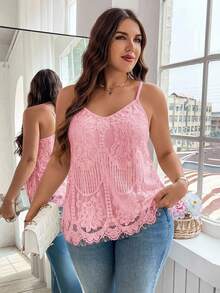 Reflora Canotta elegante in pizzo tinta unita per taglie comode - Rosa corallo - Visualizzare 5