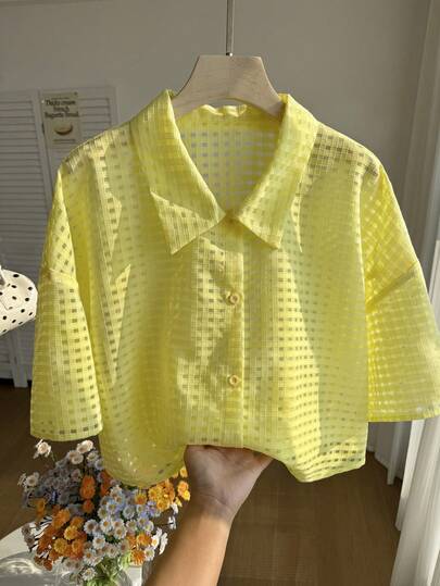 Comfortcana Áo sơ mi dài tay tối giản màu trơn cỡ lớn, trang phục thường ngày.