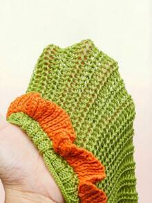 Amplova 女士度假沙滩3D花卉装饰露背吊带短款针织上衣和撞色荷叶边迷你裙两件套 - 綠色 - 查看 12