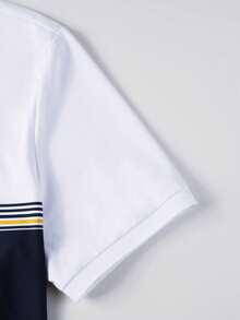Manfinity Mode Men's Contrast Color Polo Shirt, Suitable For Outings And Office Wear Golf Shirt For Men Polo Shirt For Men Casual Polo Shirt Mens Collared Shirt Striped Polo Shirt  Old Money,Daily Leisure, Weekend Trips, Outdoor Activities, Travel Expeditions, Relaxed Work Environments Or Semi-Formal Occasions, Boyfriend/Husband Gift, Anniversary /Birthday Gift Party Summer Vacation Holiday,Wedding,Spring To Summer,Easter,Y2k,Vintage,Hawaiian - Blue and White - View 3