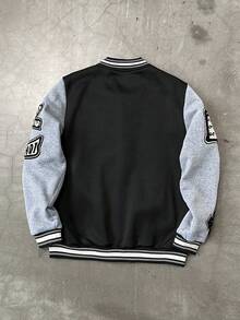 Manfinity Roghcode Chaqueta de béisbol casual para hombre con parches de color contrastante y bordado, para otoño/invierno - Gris Claro - Ver 2