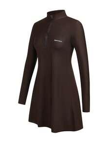 Innovista Women's Summer Letter Print Zipper Half-Zip Side Slit Long Sleeve Thumb Hole Sun Protection Jacket - Black - View 5