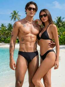 Manfinity Swimmode 2026春夏新款男士镂空休闲沙滩泳裤 - 黑色 - 查看 5