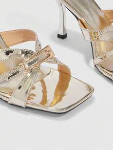 CUCCOO SZL Giày nữ, giày cao gót mũi vuông, kiểu dáng sang trọng, dự tiệc cocktail, mùa hè, chất liệu da bóng màu vàng. - Vàng - Xem 5