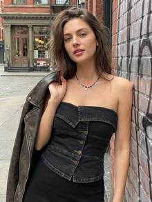 Joudiya Women's Cropped Bandeau Top, Sexy Design, Suitable For Summer And Spring Y2k Tube Top - Black - View 4