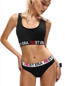 Rest Era 3件套女士时尚字母印花文胸 - 彩色 - 查看 6