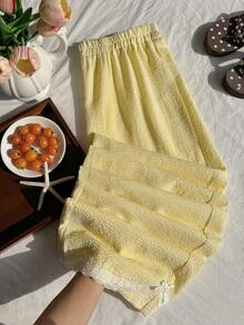 Comfortcana Quần ống đứng dáng suông, màu trơn, cỡ lớn, cạp chun, kiểu dáng thường ngày, đa năng. - Màu vàng - Xem 1