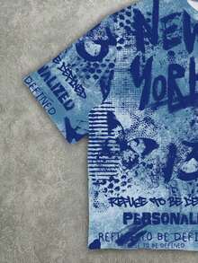 Manfinity Roghcode Men's Loose Fit Graphic Print Cropped T-Shirt - Blue - View 5