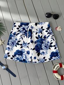 VIVINTIMO Men's Vacation Style Printed Blue Beach Shorts, Mesh Lining - Blue - View 8