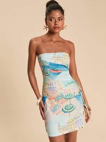 Travachic Women's Cartoon Print Ruched Casual Vacation Summer Dress - Blue - View 5