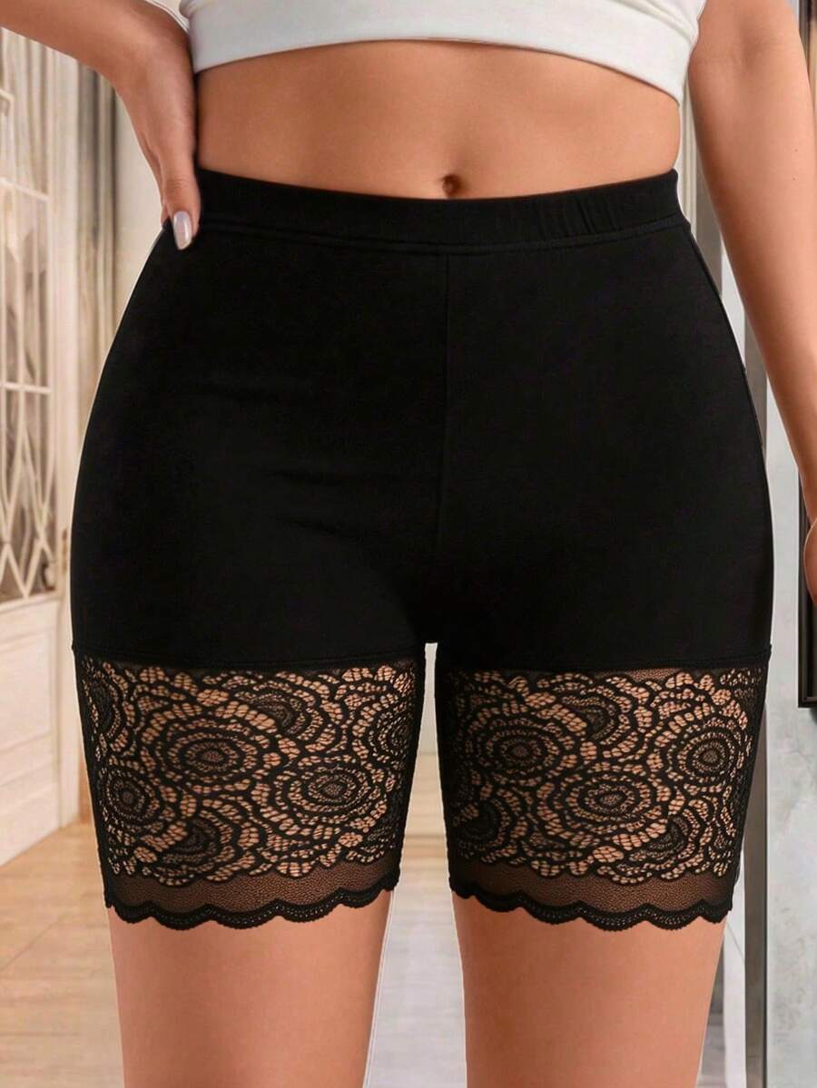 EMERY ROSE Pantalones cortos casuales y versátiles con estampado de flores y palmeras para mujer de talla grande - Negro - Ver 1