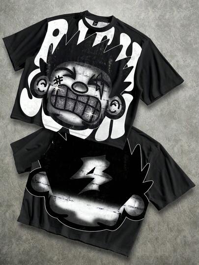 青少年男童新款休闲简约Y2K街头风印花T恤，美式复古运动风短袖圆领T恤，适合夏季穿着