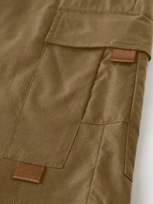 Manfinity Homme Men's Casual Solid Color Cargo Shorts, Summer - Khaki - View 7