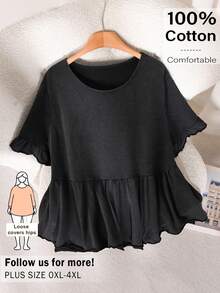 CosyJoli Áo thun ngắn tay cỡ lớn dành cho nữ, trang phục thường ngày, áo thun in hình bông tuyết đã qua xử lý. - màu đen - Xem 1
