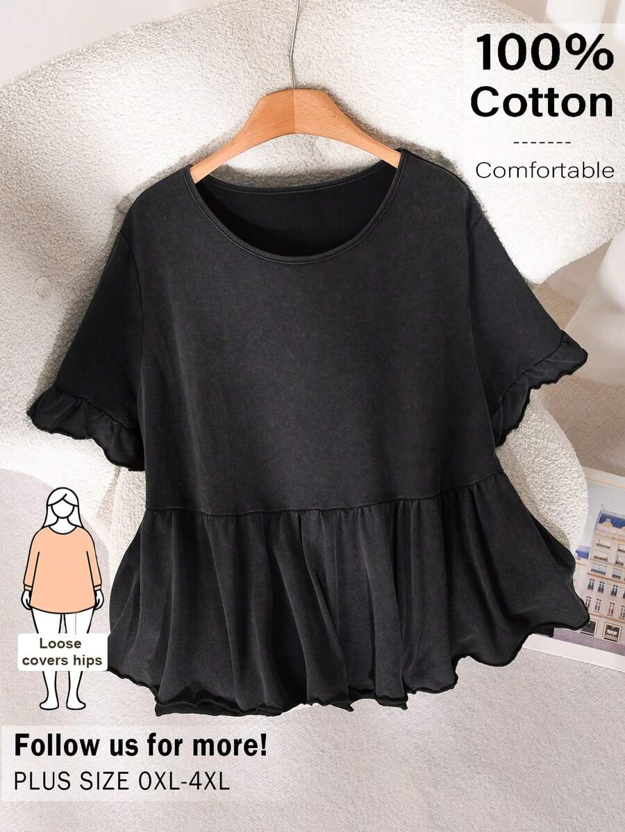 CosyJoli Áo thun ngắn tay cỡ lớn dành cho nữ, trang phục thường ngày, áo thun in hình bông tuyết đã qua xử lý. - màu đen - Xem 1