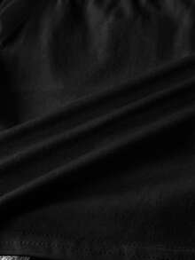 SHEIN Áo thun tay ngắn xếp ly dáng ôm, viền ren thanh lịch kiểu Pháp dành cho bé gái tuổi teen, cổ vuông sâu, tay phồng ren hoa, thích hợp cho mùa tựu trường, áo dệt kim ngắn ôm sát màu đen. - màu đen - Xem 5