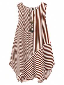 SHEIN Plus Size Color Block Striped Round Neck Sleeveless Dress - Coffee Brown - View 1