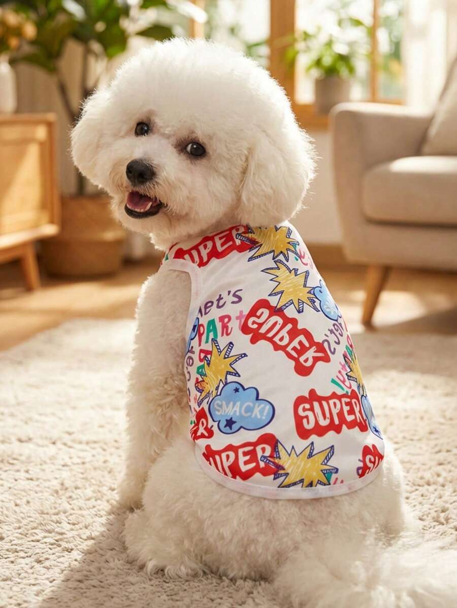 PETSIN 1 chiếc áo tank top in hình đồ họa thời trang, siêu dễ thương chủ đề mèo và chó, phong cách đường phố. - Nhiều màu - Xem 1