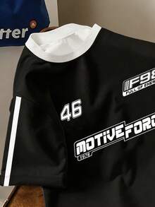 Claim Dot Áo thun nam tay ngắn phong cách thường ngày đường phố, in chữ, viền sọc tương phản, thích hợp cho mùa hè. - Nhiều màu - Xem 3