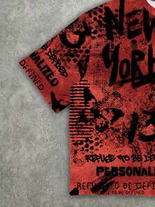 Manfinity Roghcode Camiseta corta de corte holgado con estampado gráfico para hombre - Rojo - Ver 5