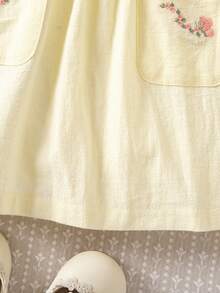 SHEIN Vintaside Kids Baby Girl Sleeveless Casual Floral Embroidered Dress, Summer - Yellow - View 7