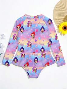 New Fashion One-Piece Swimsuit Dress For Young Girl, Long Sleeve Triangle Bottoms Young Girl Swimwear - Multicolor - View 2