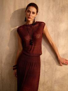 MOTF PREMIUM DAMTRÖJA MED INHÅLIG RUND HALS, VÅR/SOMMAR - Rostad brun - Visa 6