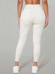 SHEIN PETITE Women's Casual Skinny Jeans - White - View 2