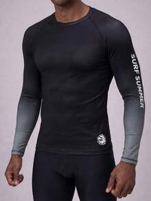 Manfinity KASUA Camiseta de manga larga tipo raglan con estampado de letras y efecto degradado para surf, hawaiana - Multicolor - Ver 5