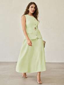 MOTF PREMIUM PLUS SIZE ELEGANT BELTED OFFICE WEAR SUIT DRESS - Mint Green - View 7