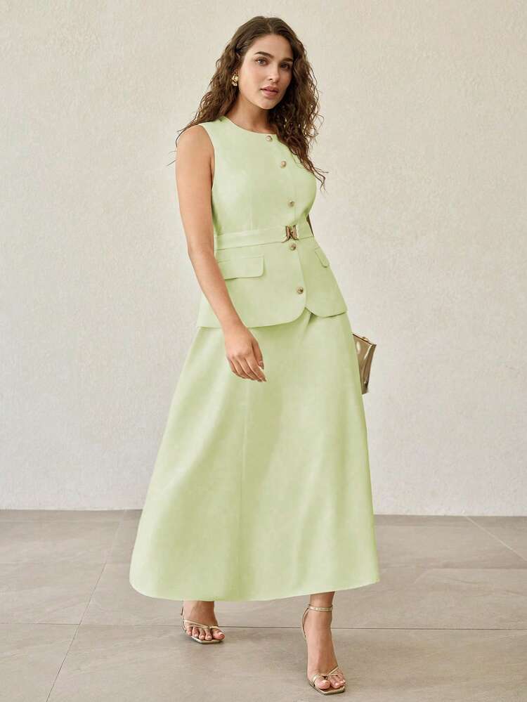 PLUS SIZE ELEGANT BELTED OFFICE WEAR SUIT DRESS