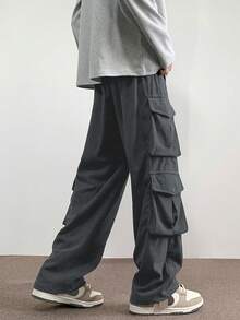 Manfinity Hypemode Men's Casual Utility Pants, Versatile For Daily Wear - Dark Grey - View 2