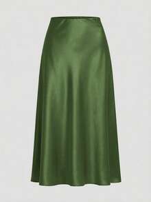 Firerie Plus Size Women Solid Color Casual Versatile Daily Wear Skirt - Green - View 5