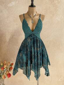 Soleia Đầm ngắn hai dây họa tiết Paisley phối ren tương phản, vạt bất đối xứng, thích hợp cho kỳ nghỉ lãng mạn, kiểu đầm cổ tích, kỳ nghỉ nhiệt đới, hẹn hò, tiệc trà chiều, bãi biển, du thuyền, kỳ nghỉ thành phố, lễ hội âm nhạc, tiệc tùng, phong cách Boho, lễ hội âm nhạc, hippie, miền Tây, lễ hội hóa trang, ngày lễ Thánh Patrick. - Màu xanh lá cây đậm - Xem 8