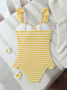 Bộ đồ bơi liền thân cho bé gái tuổi teen, màu vàng và trắng kẻ sọc, chất liệu vải co giãn đặc biệt. - Màu vàng - Xem 2