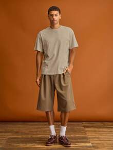 Musero Men Oversized Graphic Crewneck Short Sleeve T-Shirt Spring&Summer - Apricot - View 4