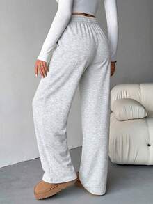SHEIN Tall Quần thể thao nữ màu kaki dáng rộng, cạp chun, kiểu dáng thường ngày, thích hợp cho mùa hè, công sở, lễ tốt nghiệp, trang phục đi học, lễ tốt nghiệp, trang phục giáo viên nữ, trang phục trở lại trường học. - Màu Xám nhạt - Xem 2