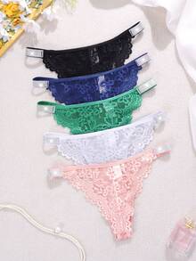 MidnightGlam Quần lót dây mảnh cạp chun đính ren lấp lánh dành cho nữ, đồ lót gợi cảm, 5 chiếc/gói - Nhiều màu - Xem 2