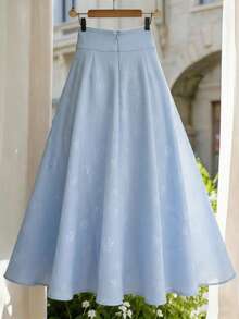 Franclia 新款夏季女士休闲百搭优雅时尚系带碎花高腰A字中长裙，适合工作、日常穿着、约会等场合。 - 藍色 - 查看 2