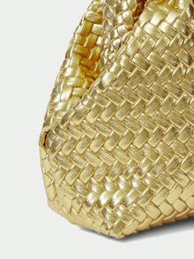SHECARRY LADIES CLUTCH BAG, GOLD WOVEN EMBOSSED PU CLUTCH BAG - Gold - View 5