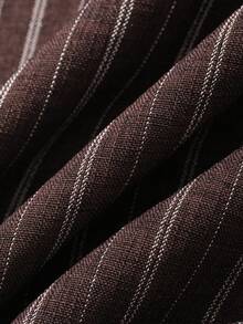 Spring & Summer Loose Business Casual Vacation Style Fashion Office Wear Street Textured Striped 2 In 1 Waist Tie Wrap Design Long Shirt Dress For Women - Brown - View 7