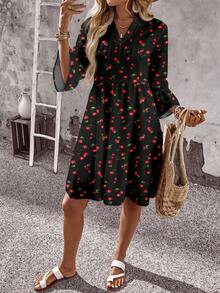 EMERY ROSE Đầm nữ cỡ lớn in hình quả anh đào, kiểu dáng thường ngày lãng mạn, thích hợp cho kỳ nghỉ. - Nhiều màu - Xem 7