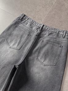 ROMWE MEN Men's Summer Casual Rhinestone Decorated Denim Shorts - Grey - View 4