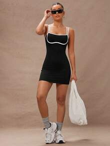 Lumalex 瑜伽和网球基本款露背女式运动连衣裙 - 黑與白 - 查看 5