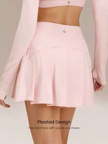 GLOWMODE 4.5" Comfy Stretchy 360° Tummy Control Ultra High-Waist V-Shaped Hip Ruffle Workout Skirt With Built-In Shorts Tennis Golf Daily Quick-Dry - Baby Pink - View 4
