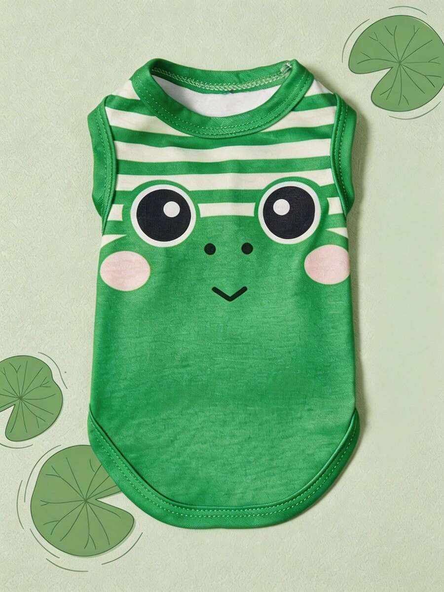 PETSIN 1pc Pet Dog/Cat Frog Cartoon Print Breathable Mesh Vest, Fits Both Cats & Dogs - Green - View 1