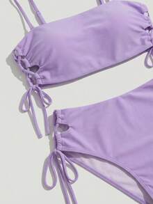 Sweetra CURVE مجموعة بيكيني للسيدات قياس كبير قطعتين، ذو لون داكن بحزام جانبي معقود، مناسب للموضة - الأرجواني - مشاهدة 3